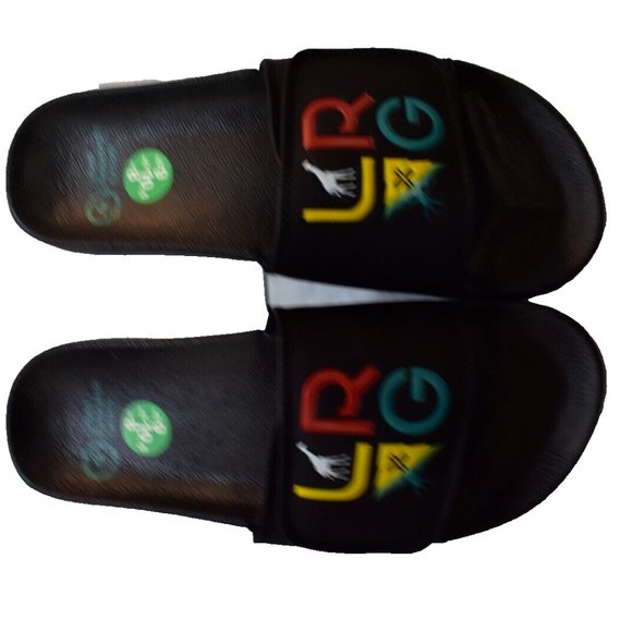 Lifted Research Group LRG Mens Stacked Rasta Logo Black Slide Sandals New 9 - Picture 2 of 7